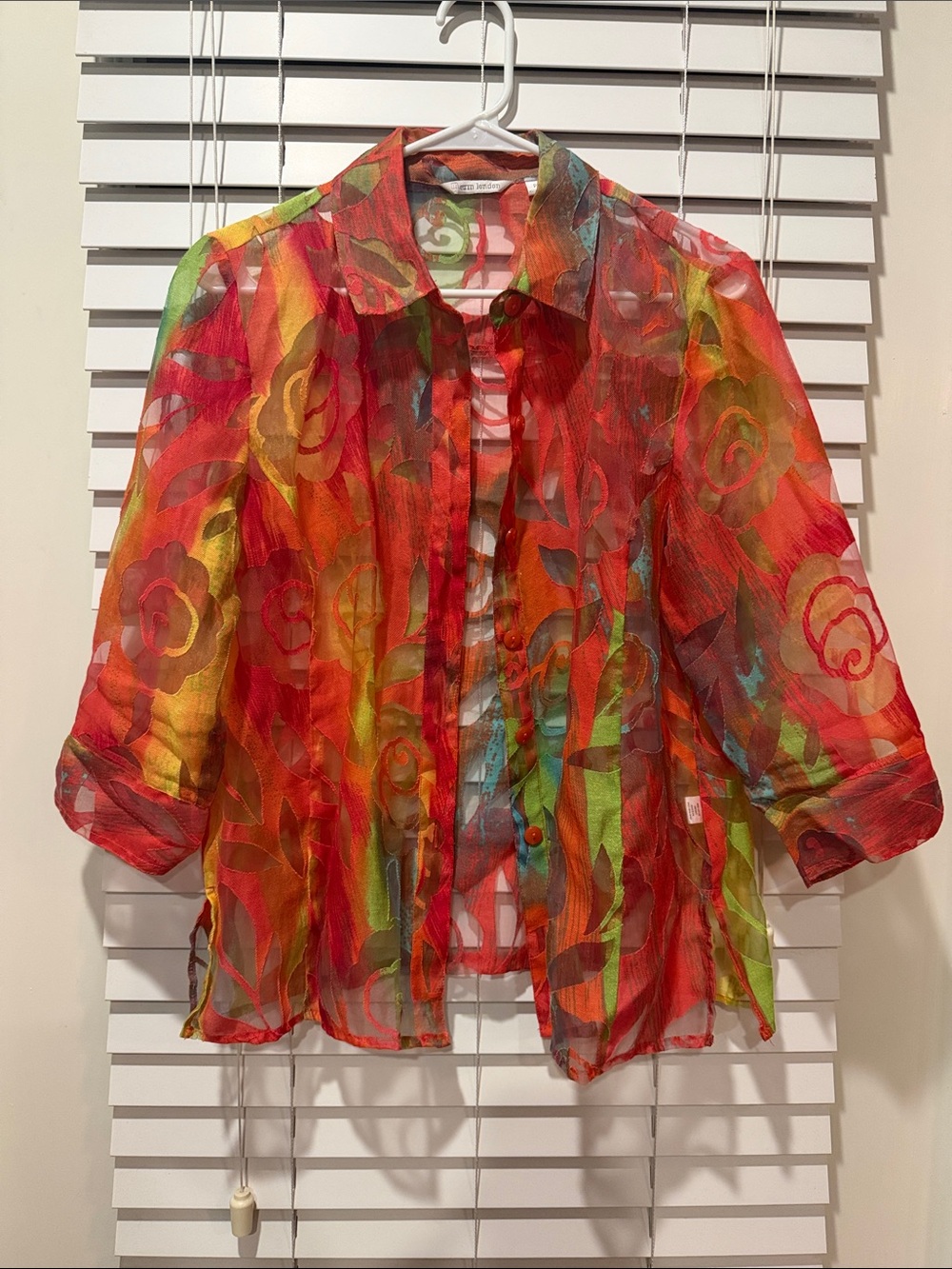 erin london Vintage Sheer Floral Button-Down Blouse - Size PM - Multicolor